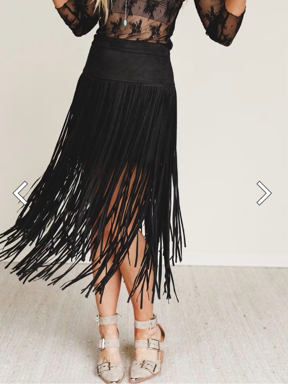 Black Fringe Faux Suede Skirt - Women's Boho Style